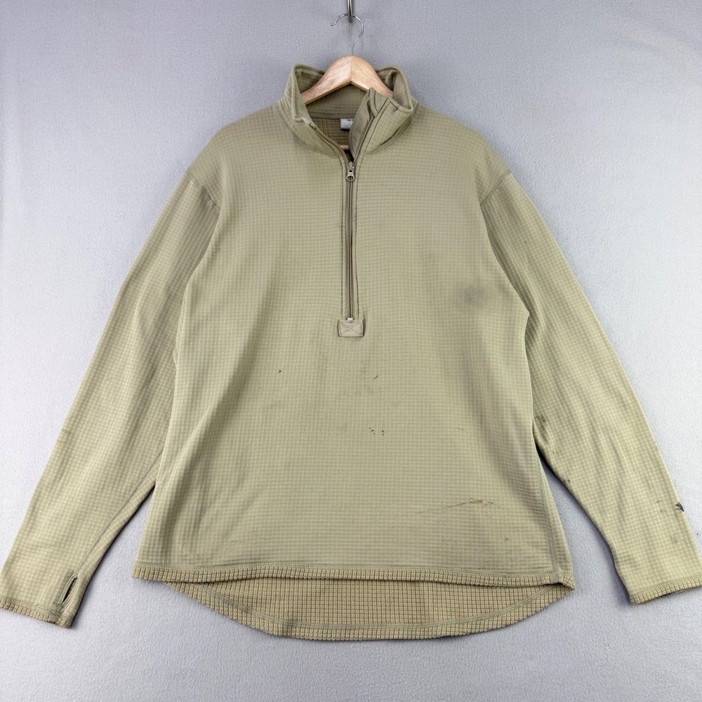 US Military Gen III L2 Mid Weight Shirt Men Large Tan Waffle Grid Fleece 1/4 Zip